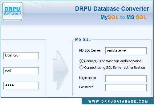 Screenshot of MySQL To MSSQL Database Conversion Tool