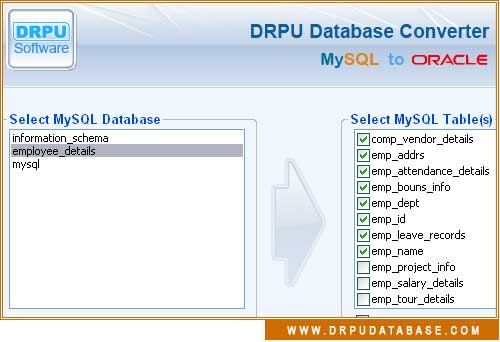 Screenshot of MySQL to Oracle