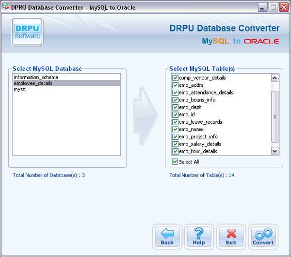 MySQL to Oracle Database Converter Software Step 2
