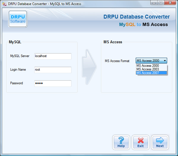 MySQL to MS Access Database Converter Software Step 1