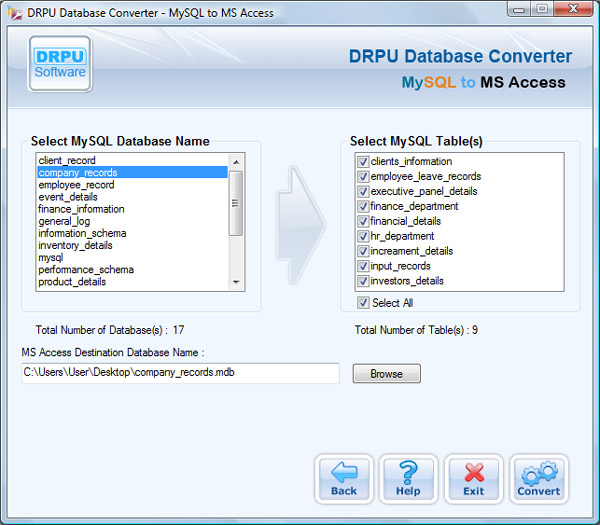 MySQL to MS Access Database Converter Software Step 2