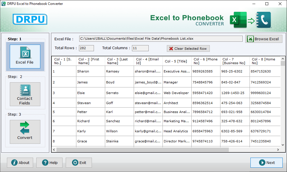 DRPU Conversion Software - Excel to Phonebook Screenshot