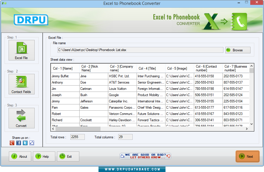 DRPU Conversion Software - Excel to Phonebook Screenshot