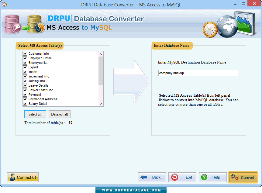 DRPU Conversion Software - MS Access to MySQL Screenshot
