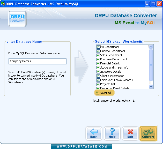 Enter MySQL destination database name