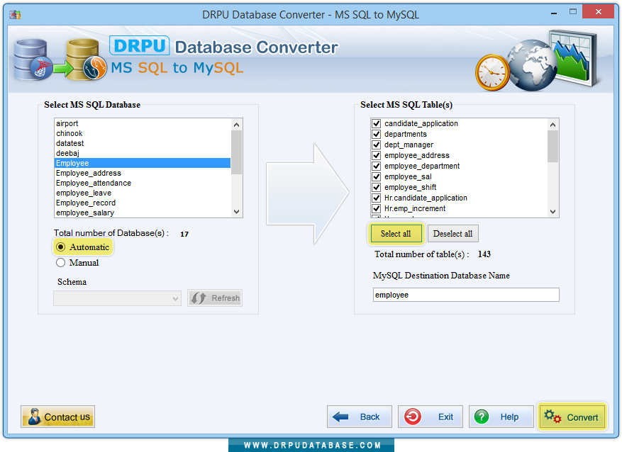 Select your created MS SQL database