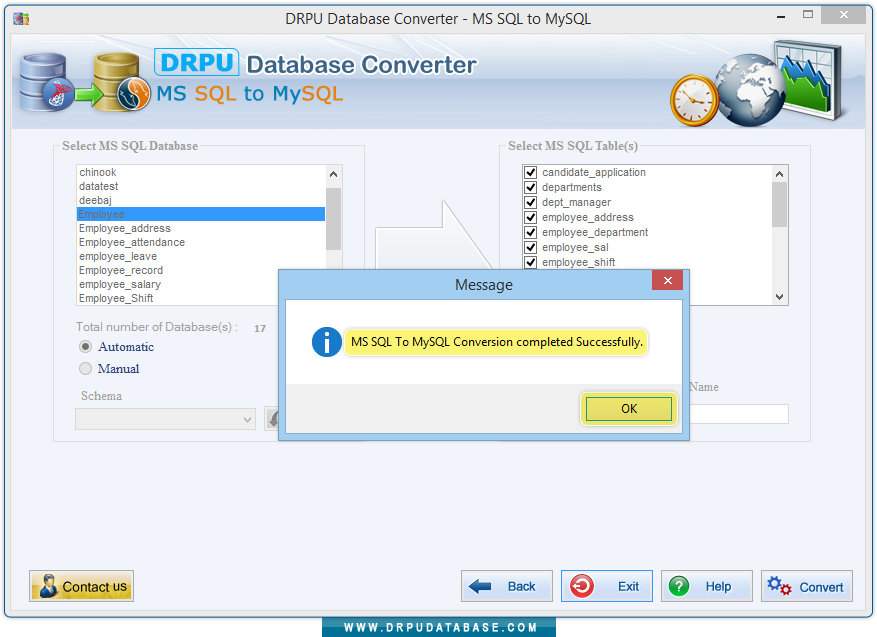 Database conversion completed successfully
