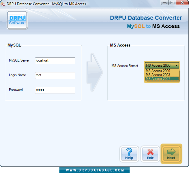 Enter MySQL Server login details