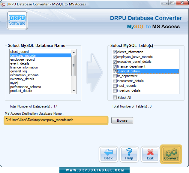 DRPU Conversion Software - MySQL to MS Access Screenshot