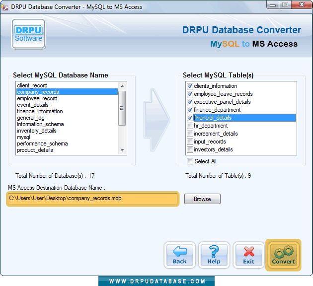 Select the MySQL Database Name