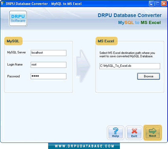 DRPU Conversion Software - MySQL to MS Excel Screenshot