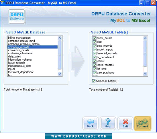 Select the MySQL Database