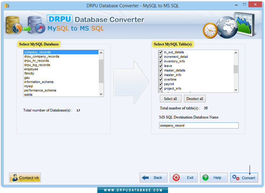 DRPU Conversion Software - MySQL to MS SQL Screenshot