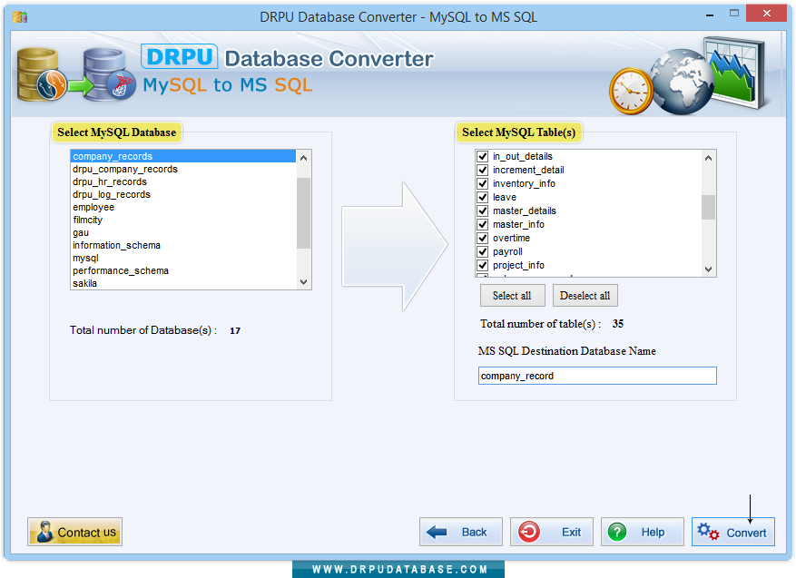 Select MySQL database