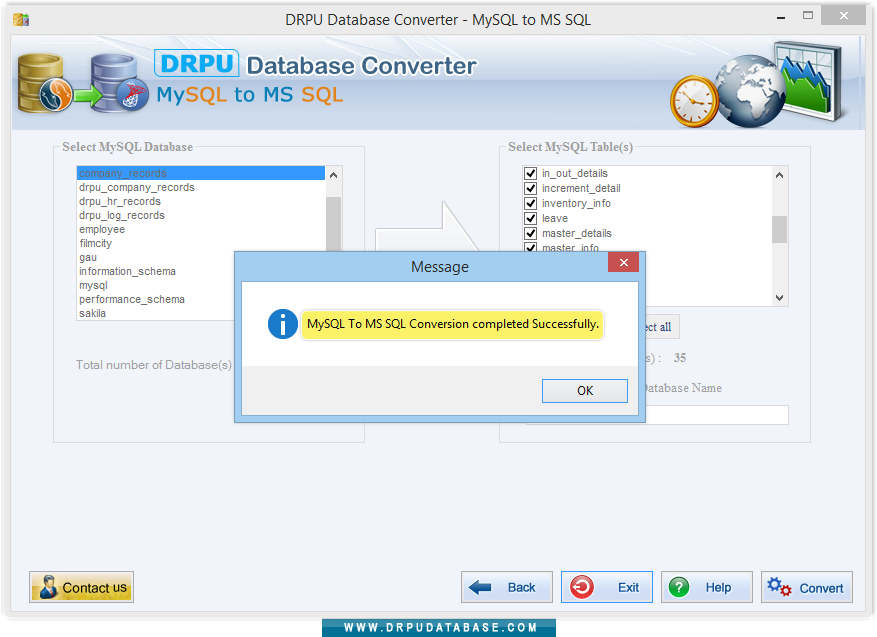 MySQL to MS SQL conversion completed successfully