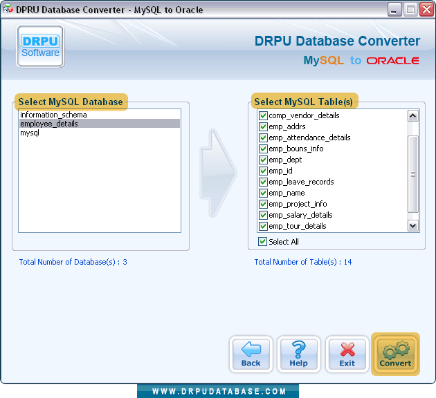 Select MySQL database