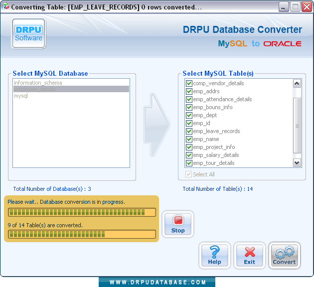 Progress of Database conversion process